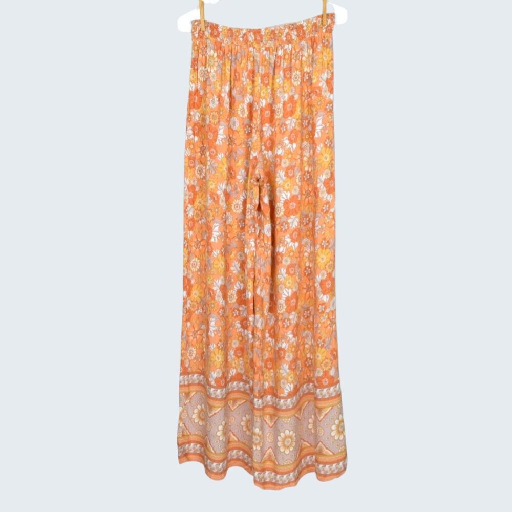 PINK LILY TIE WAIST BOHO FLORAL PRINT WIDE LEG PANTS - Picture 7 of 10